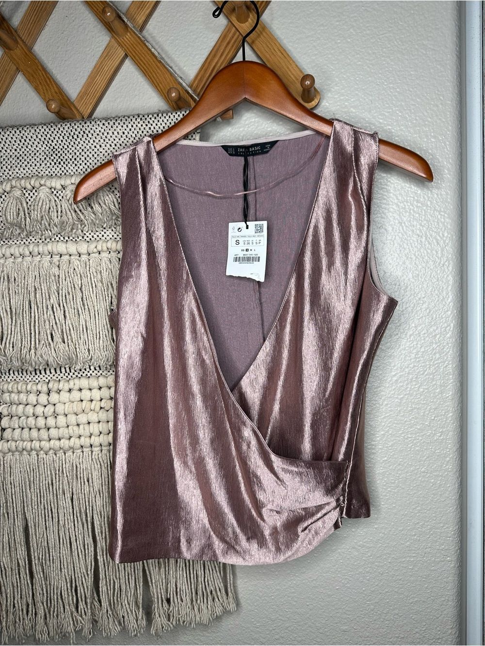 Zara Metallic Rose Wrap Sleeveless Top